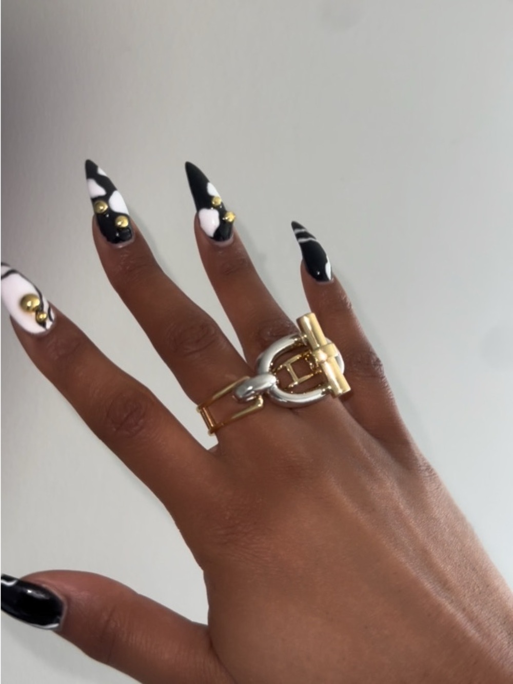 Two-Tone Gold and Silver Link Toggle Ring - Women Jewelry